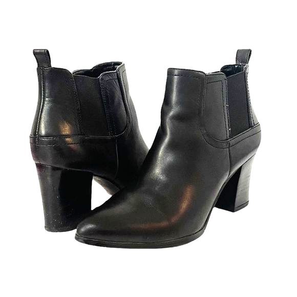 Franco Sarto Boots Heeled Black Leather Cita Chelsea Ankle Bootie Women’s Size 6 - Picture 1 of 11